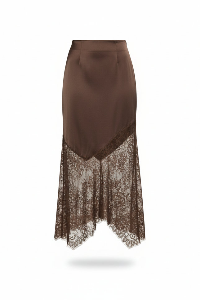 Jupe Dentelle Marron Asymétrique Élégante