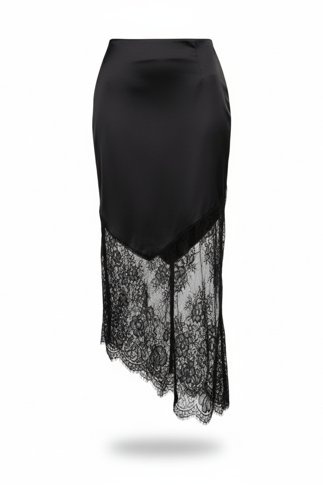 Jupe Dentelle Noire Asymétrique Élégante Originale