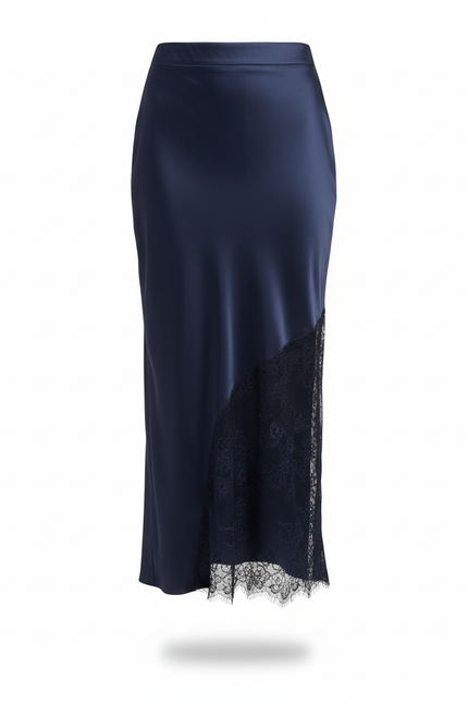 Jupe Dentelle Bleu Marine Satin Élégante