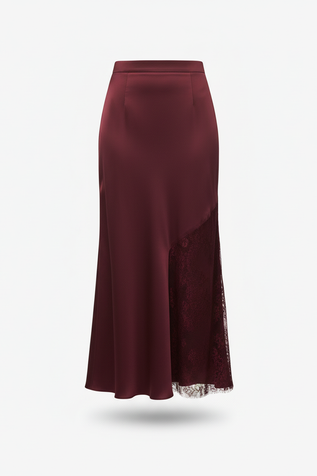 Jupe Dentelle Bordeaux Patchwork Élégante