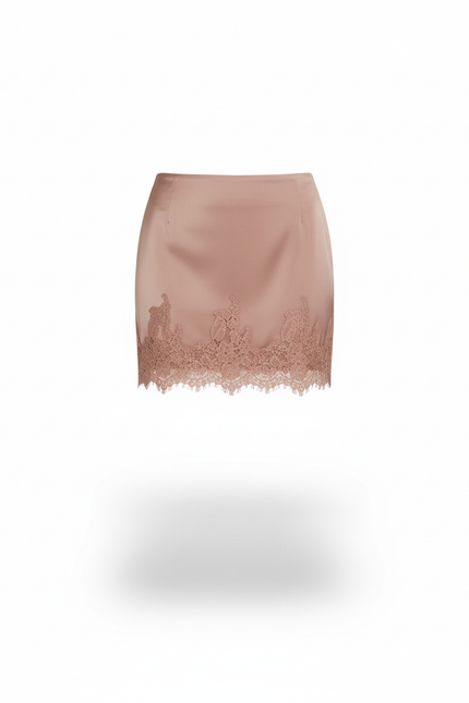 Jupe Dentelle Satin Rose Poudré Chic
