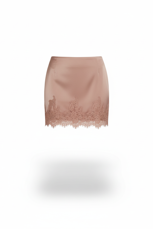Jupe Dentelle Satin Rose Poudré Chic