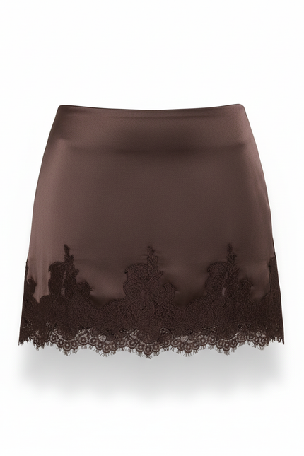 Jupe Dentelle Marron Satin Chic