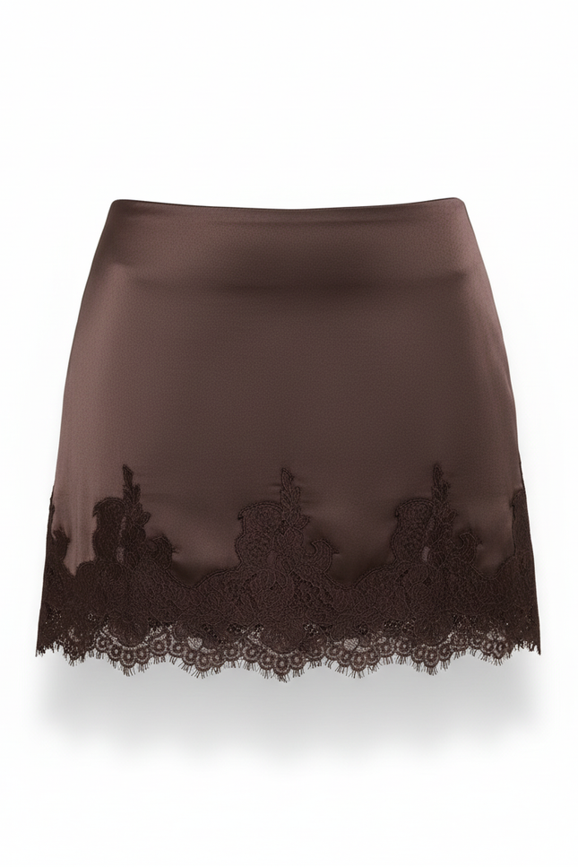 Jupe Dentelle Marron Satin Chic