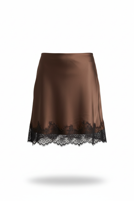 Jupe Dentelle Marron Satinée Chic