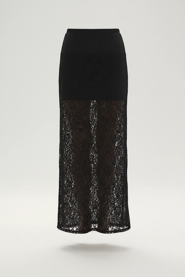 Jupe Dentelle Noire Transparente Élégante Glamour