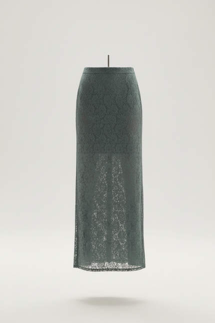 Jupe Dentelle Verte Florale Fluide