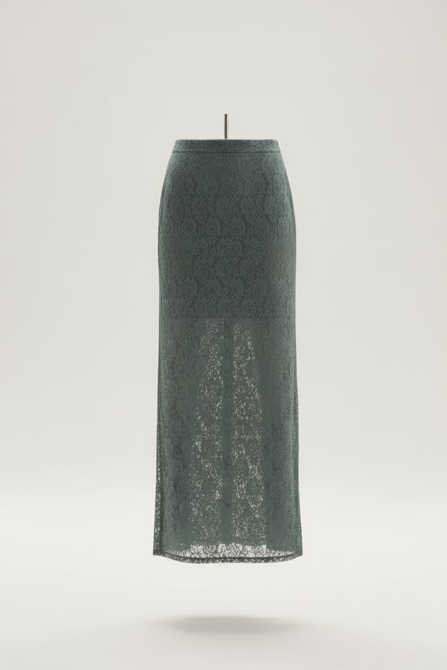 Jupe Dentelle Verte Florale Fluide