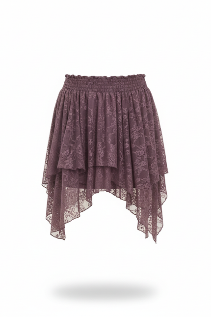 Jupe Dentelle Mauve À Volants Fluide