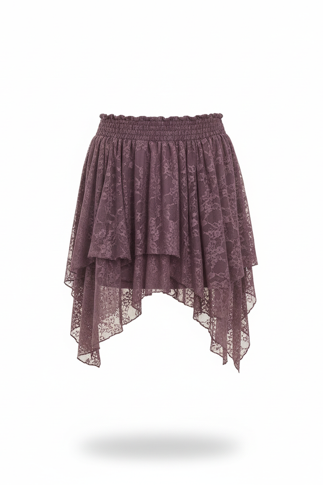 Jupe Dentelle Mauve À Volants Fluide