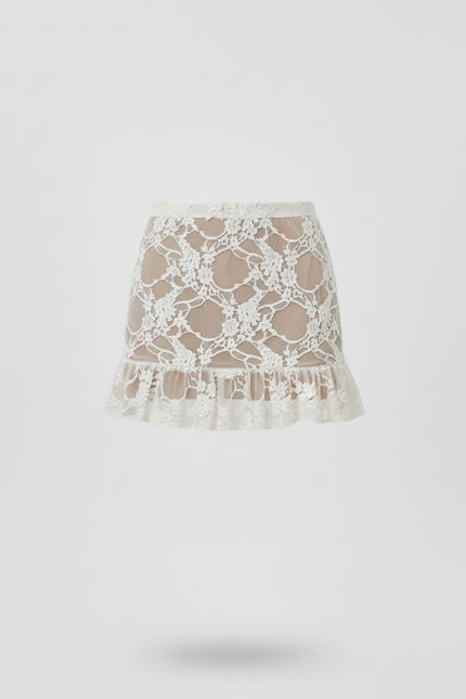 Jupe Dentelle Florale Volantée Décontractée