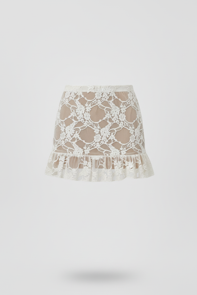 Jupe Dentelle Florale Volantée Décontractée