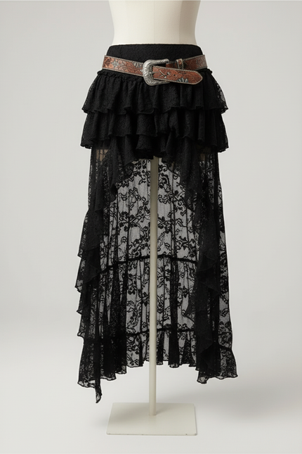Jupe Dentelle Noire Asymétrique Bohème