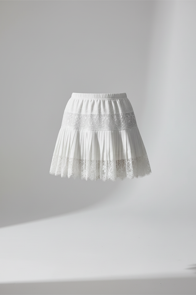 Jupe Dentelle Blanche Plissée Fluide