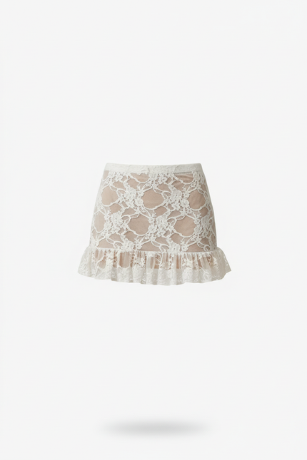 Jupe Dentelle Blanche À Volants Chic