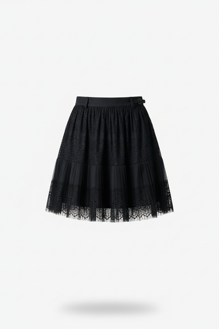 Jupe Dentelle Noire Plissée Décontractée
