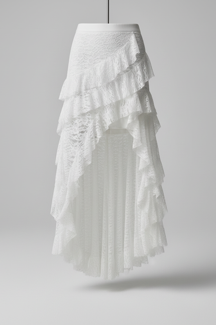 Jupe Dentelle Blanche Asymétrique Fluide