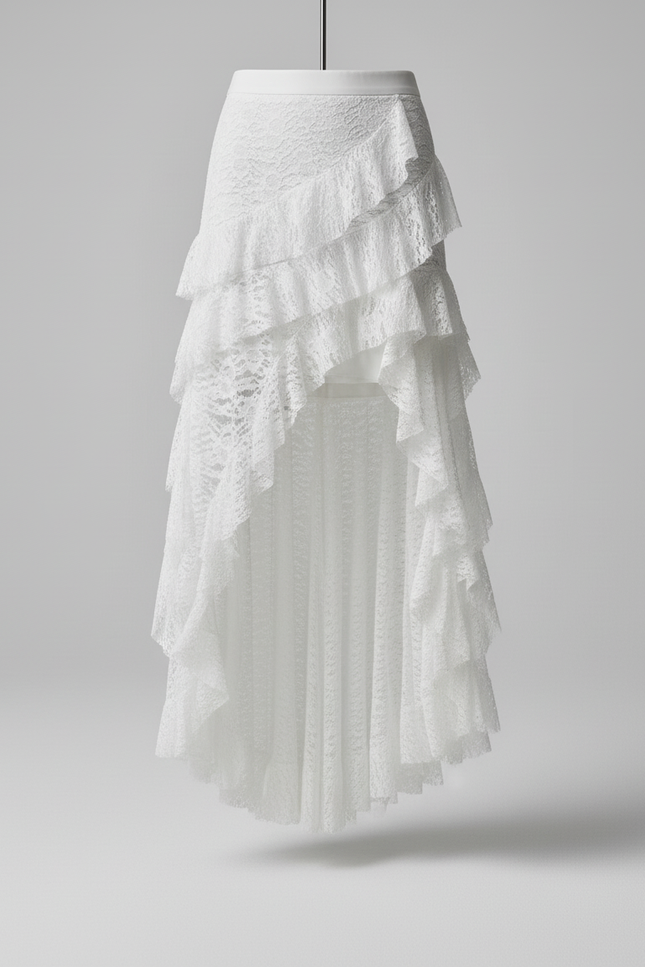 Jupe Dentelle Blanche Asymétrique Fluide