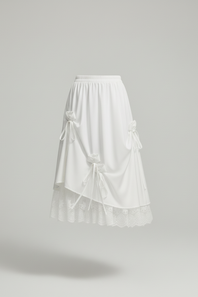 Jupe Dentelle Blanche À Nœuds Élégante