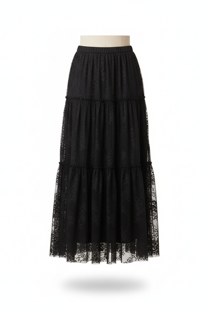 Jupe Dentelle Noire À Volants Élégante Romantique