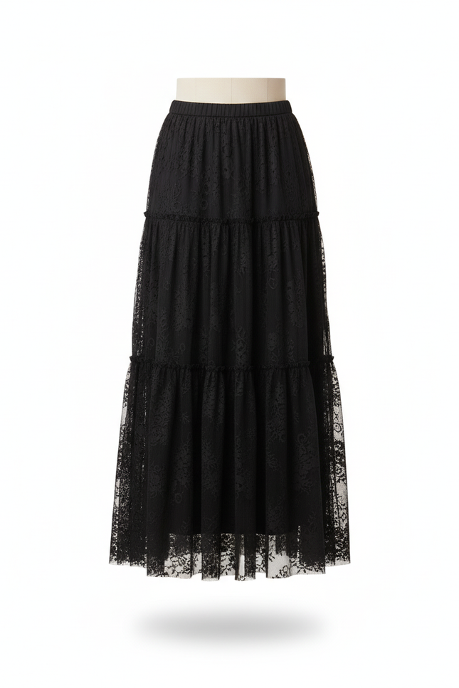 Jupe Dentelle Noire À Volants Élégante Romantique