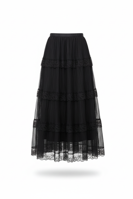 Jupe Dentelle Noire Plissée Élégante