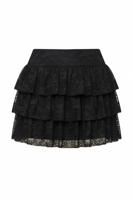 Jupe Dentelle Noire Volants Chic