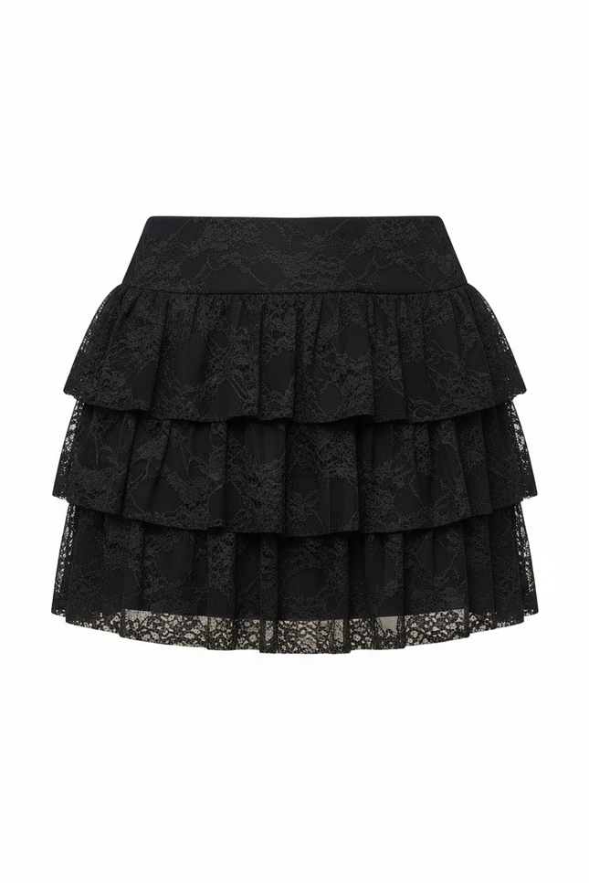 Jupe Dentelle Noire Volants Chic