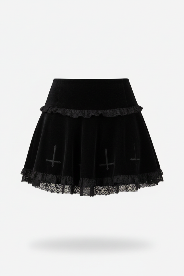 Jupe Dentelle Velours Croix Gothique