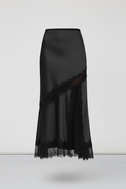 Jupe Dentelle Noire Satinée Élégante