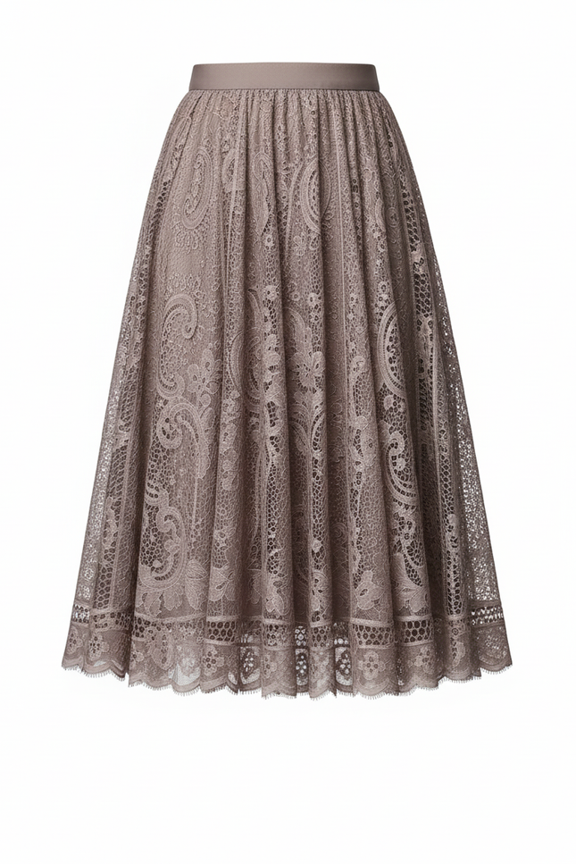 Jupe Dentelle Beige Plissée Élégante