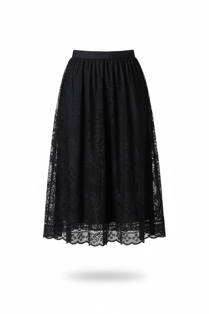 Jupe Dentelle Noire Plissée Élégante Raffinée
