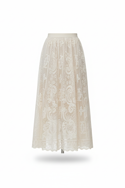 Jupe Dentelle Beige Motif Élégante