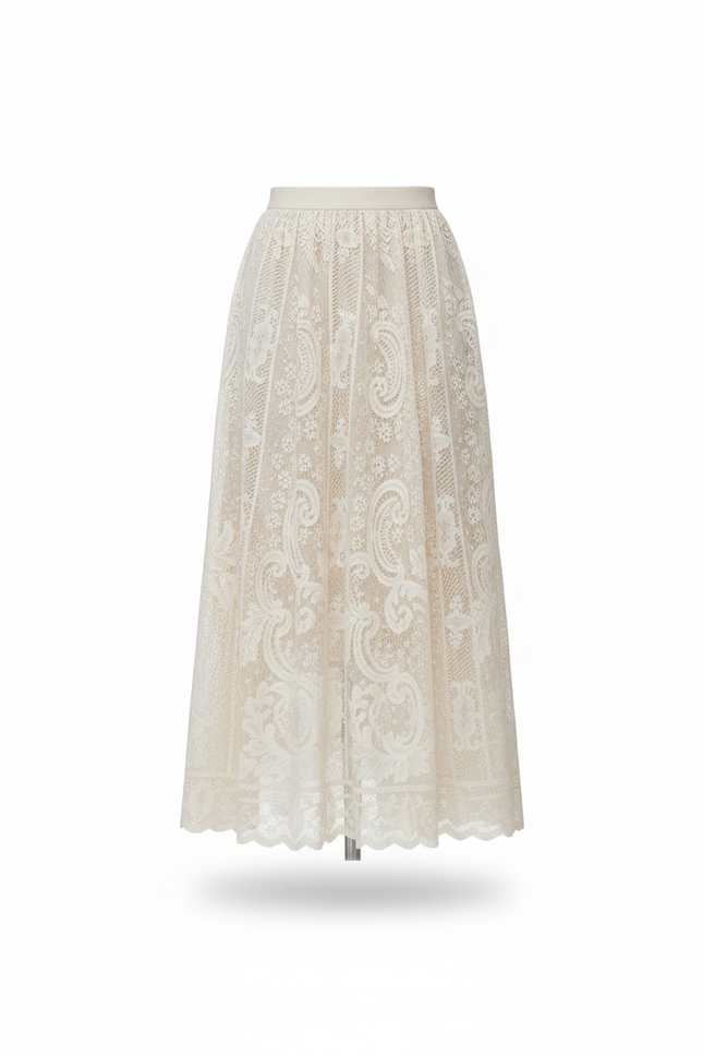 Jupe Dentelle Beige Motif Élégante