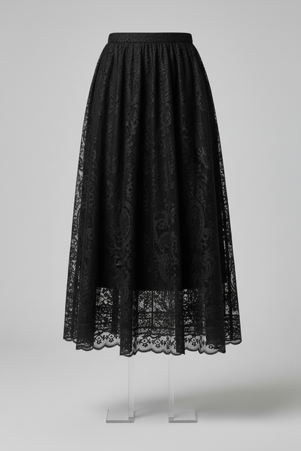 Jupe Dentelle Noire Plissée Élégante Délicate