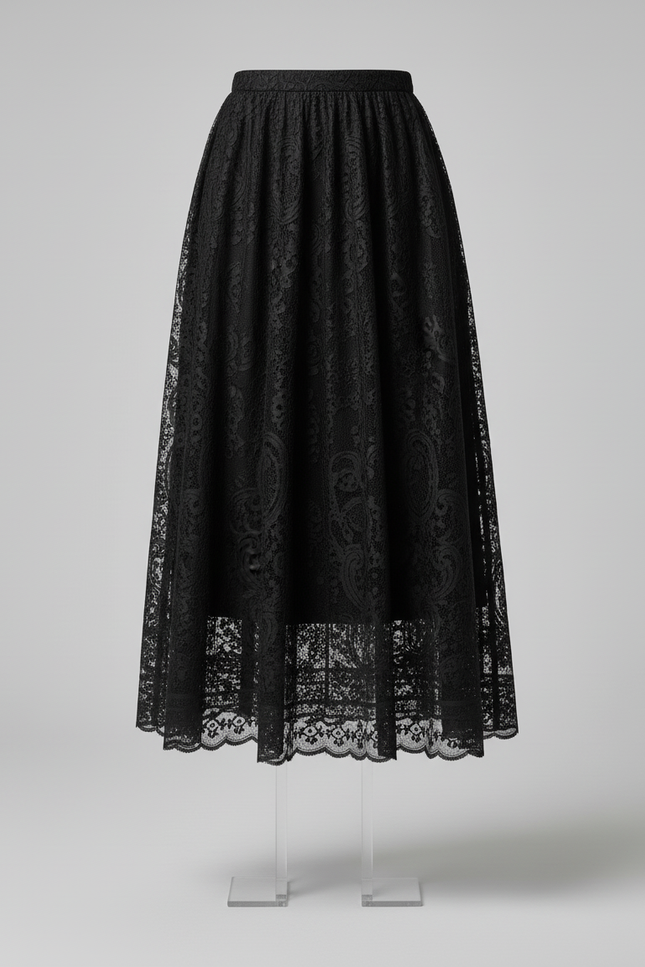 Jupe Dentelle Noire Plissée Élégante Délicate