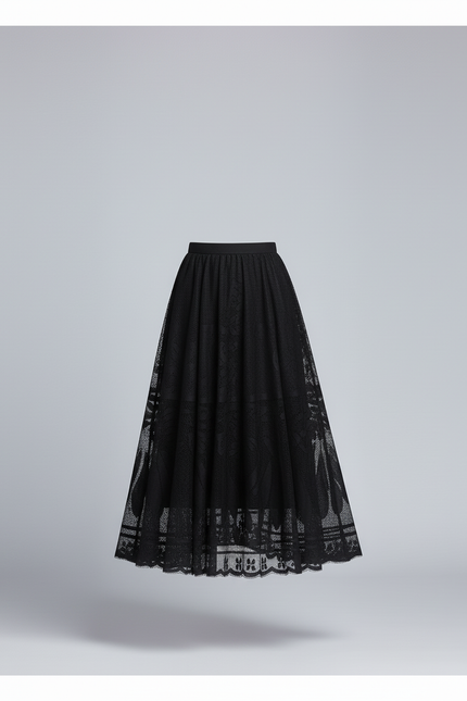 Jupe Dentelle Noire Florale Élégante