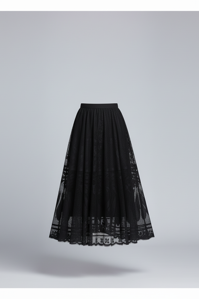Jupe Dentelle Noire Florale Élégante