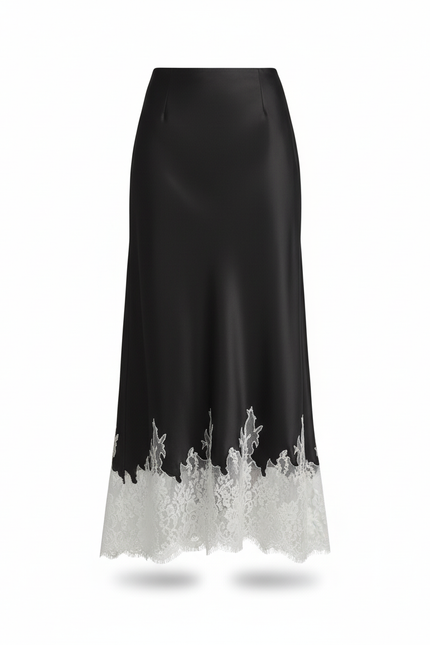Jupe Dentelle Noire Ourlet Blanc Élégante