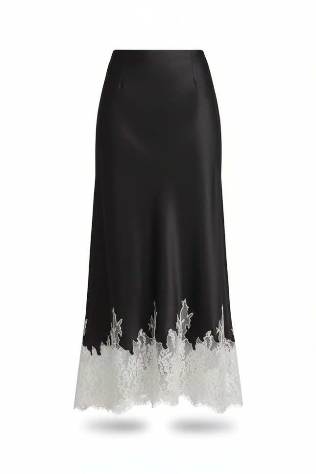 Jupe Dentelle Noire Ourlet Blanc Élégante