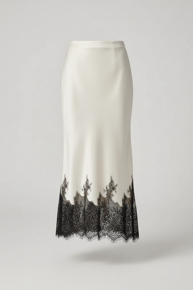 Jupe Dentelle Satinée Bordure Noire Élégante
