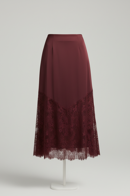 Jupe Dentelle Bordeaux Satinée Élégante