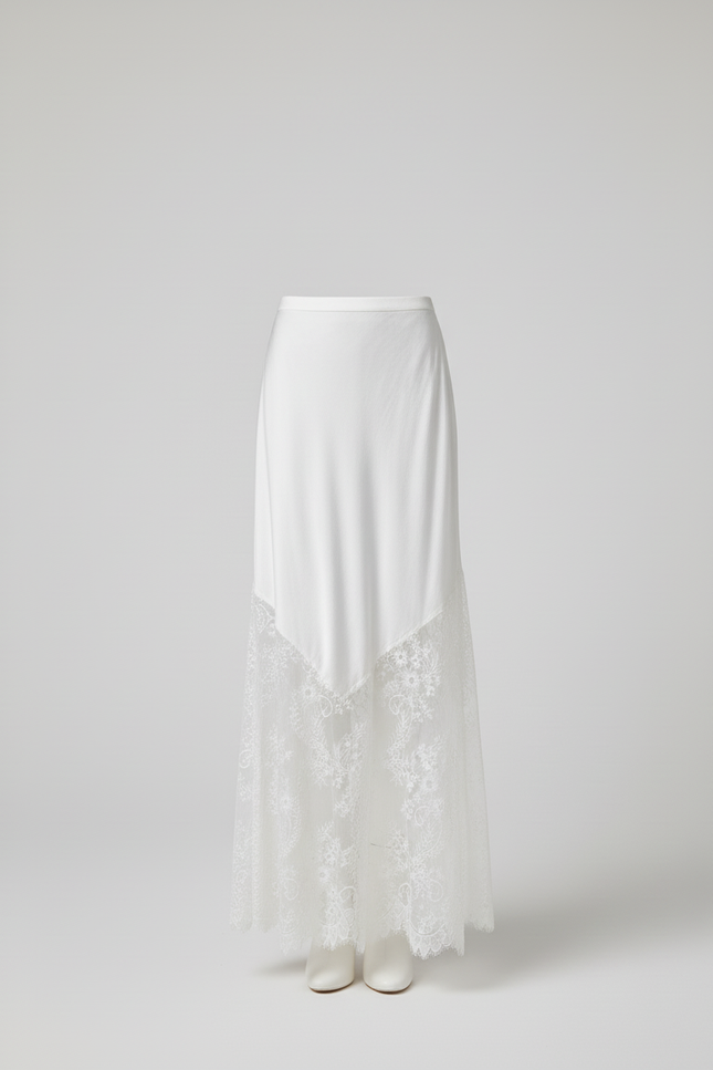 Jupe Dentelle Satin Blanche Élégante