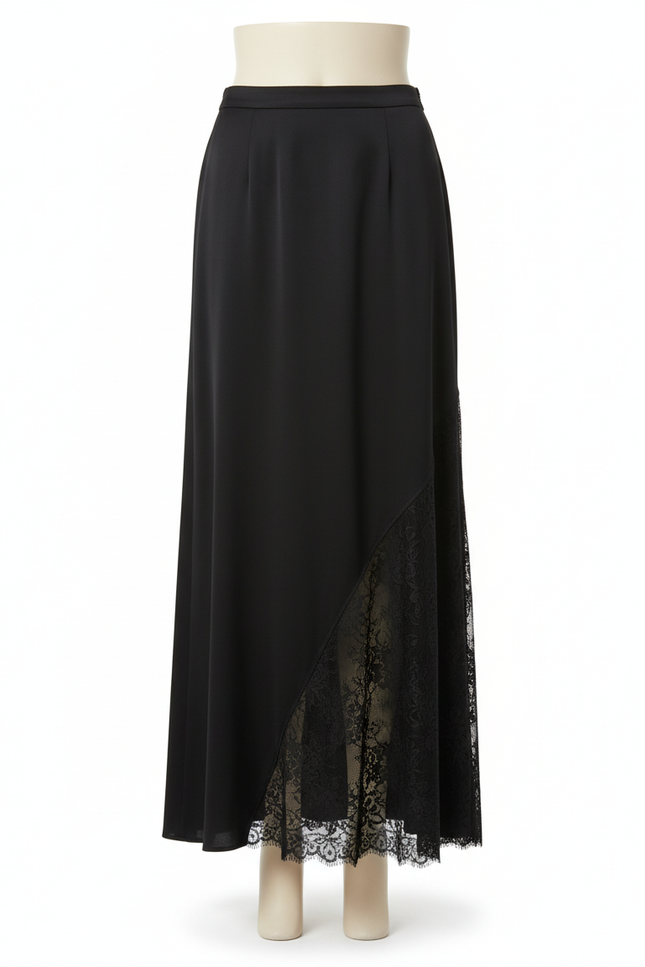 Jupe Dentelle Noire Asymétrique Satinée Élégante