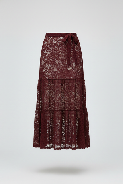 Jupe Dentelle Florale Bordeaux Chic