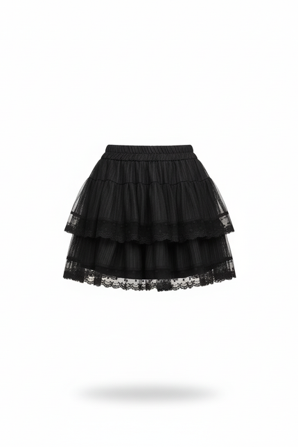 Jupe Dentelle Noire Étagée Chic