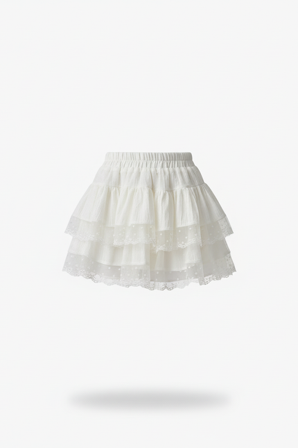Jupe Dentelle Crème Mini Volantée Chic