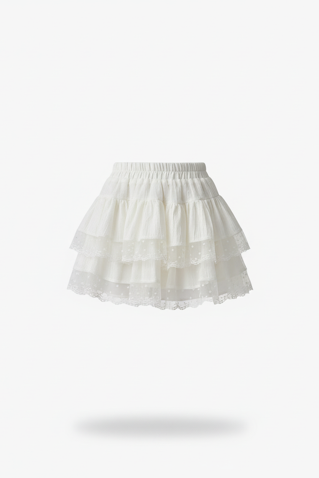 Jupe Dentelle Crème Mini Volantée Chic