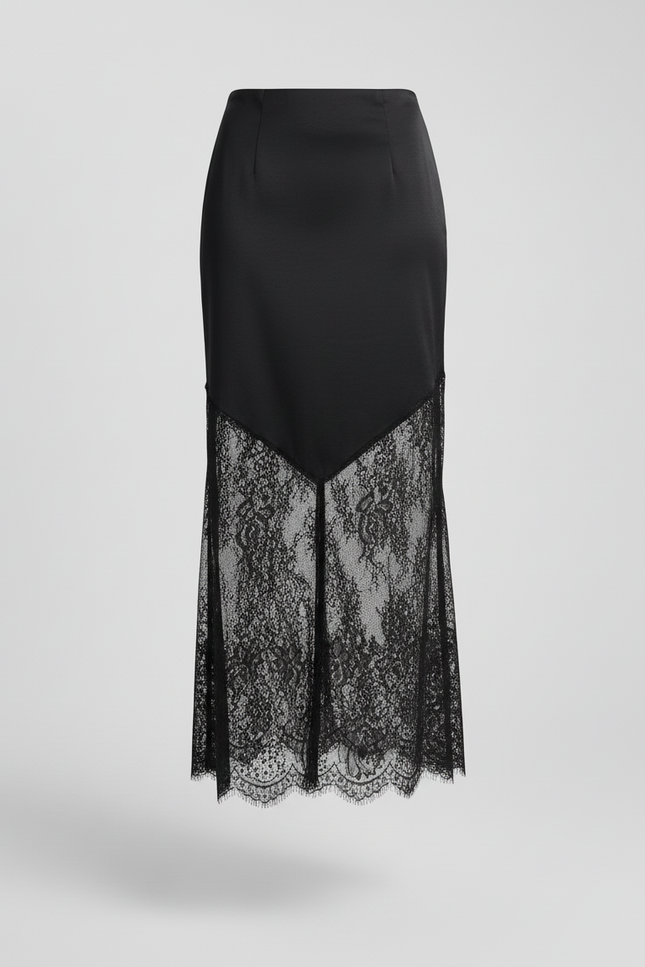Jupe Dentelle Satin Asymétrique Chic