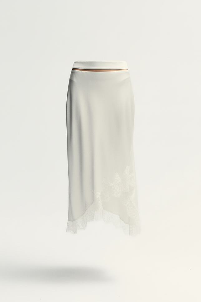 Jupe Dentelle Satin Asymétrique Fluide